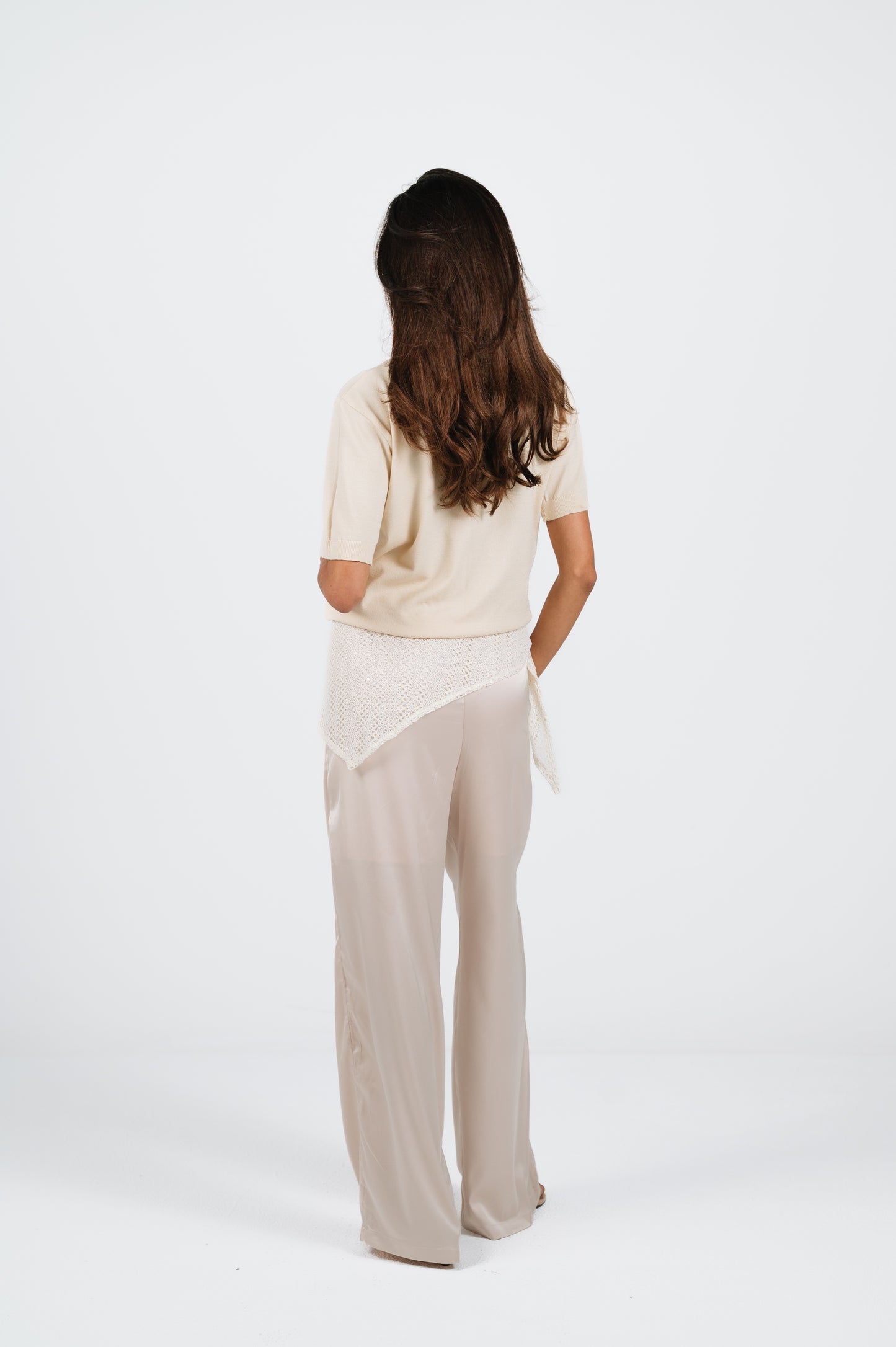 Melanie Relaxed Satin Pants in Champagne