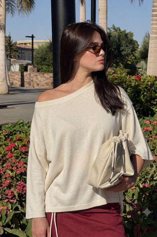 Janna Lightweight Summer Knit Top in Off-White