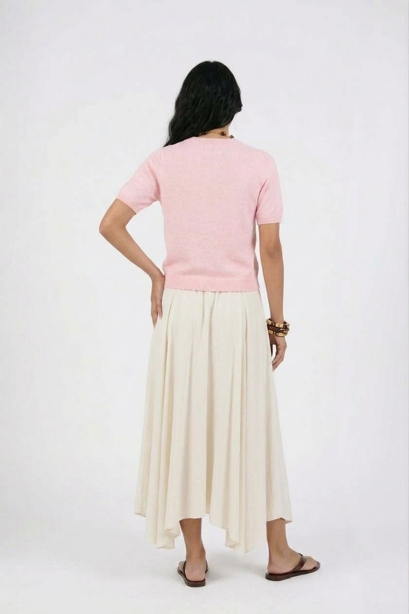 Noha Silk Maxi Skirt & Hana Pink Knit T-Shirt Set