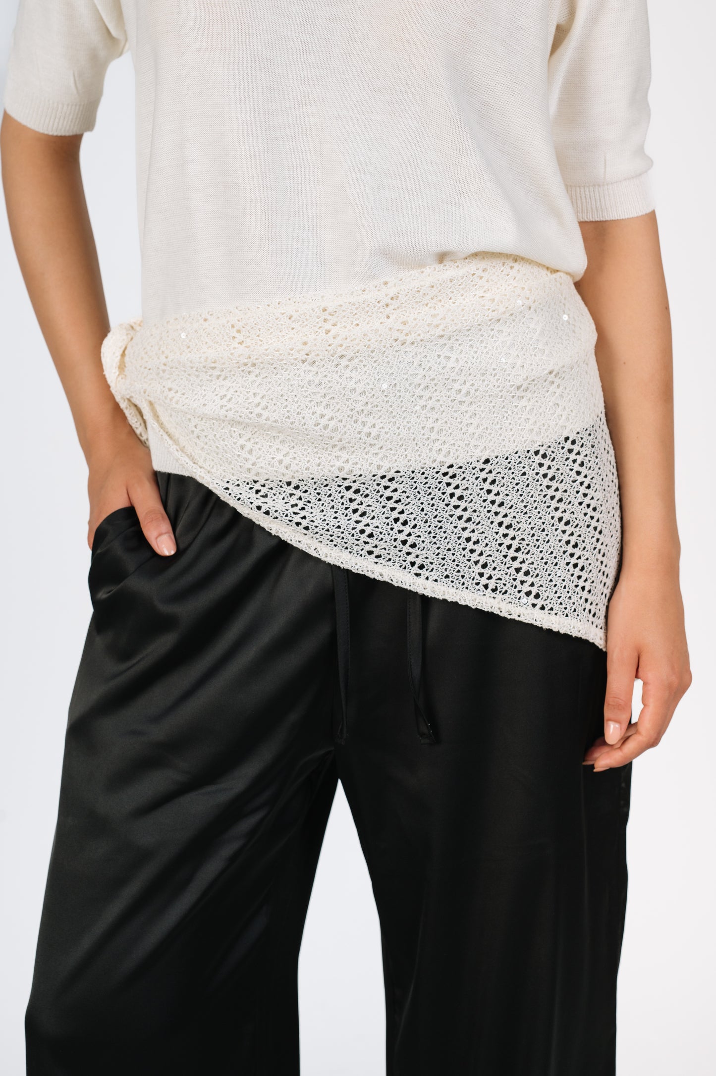 Rhea Crochet Waist Scarf in Off-White