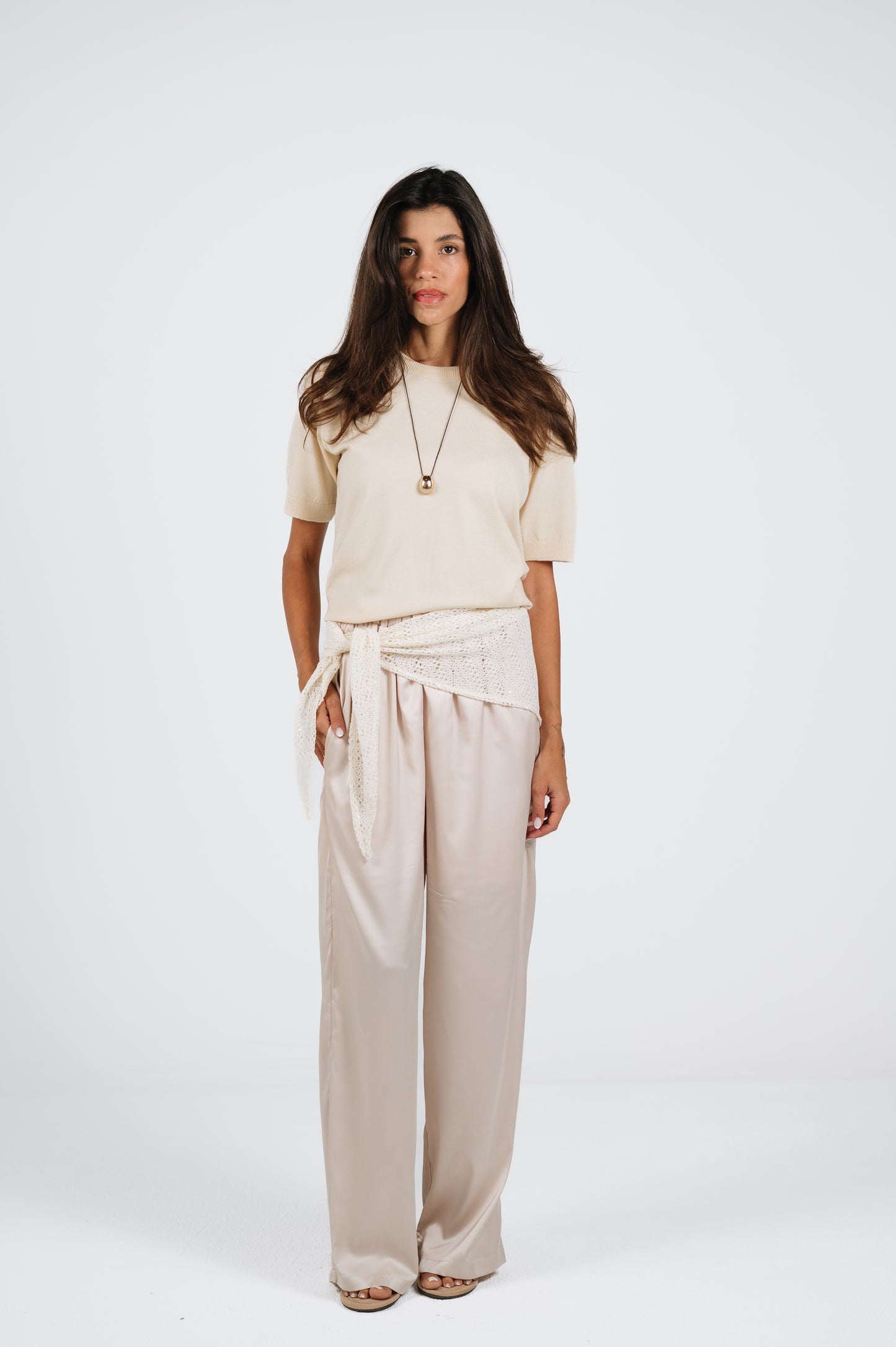 Rhea Crochet Waist Scarf in Off-White