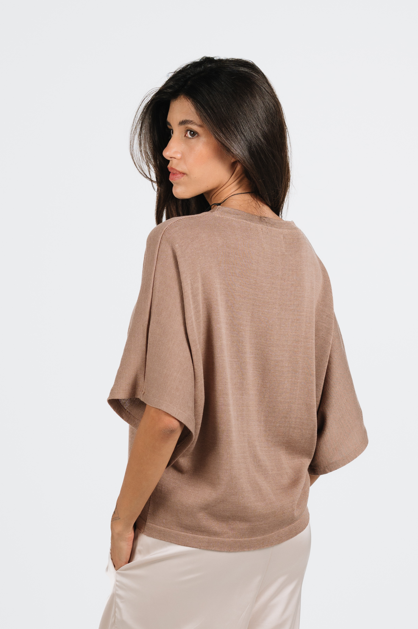 Janna Lightweight Summer Knit Top in Mocha Brown