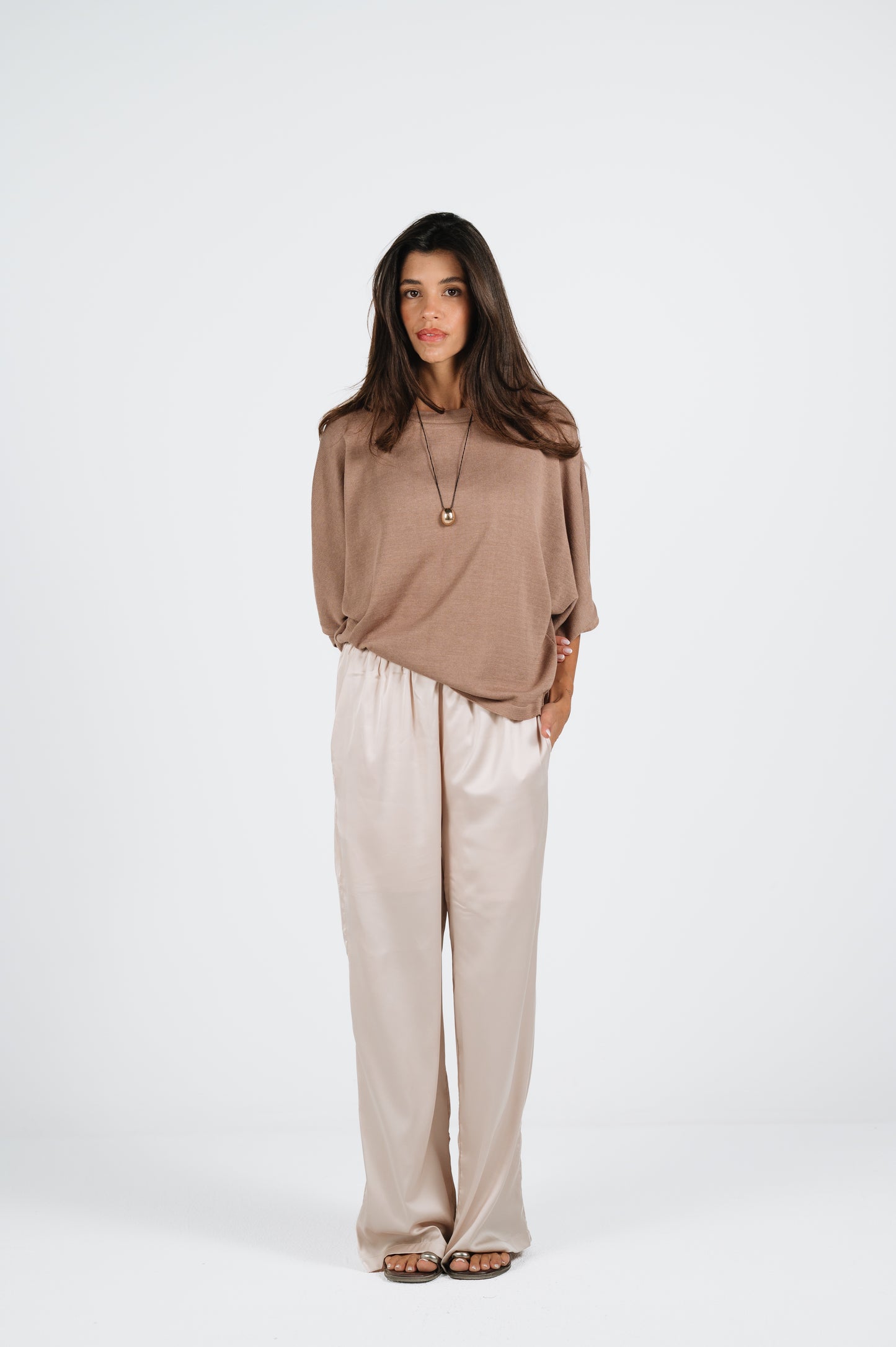 Janna Lightweight Summer Knit Top in Mocha Brown