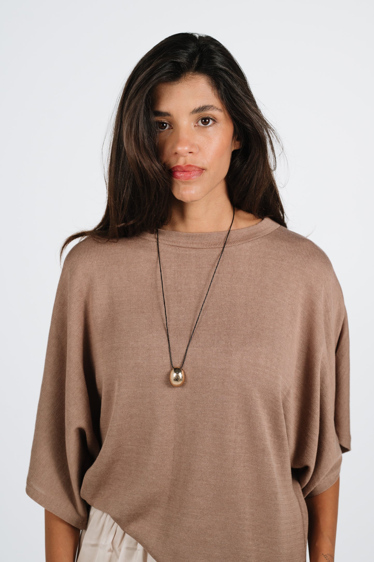 Janna Lightweight Summer Knit Top in Mocha Brown