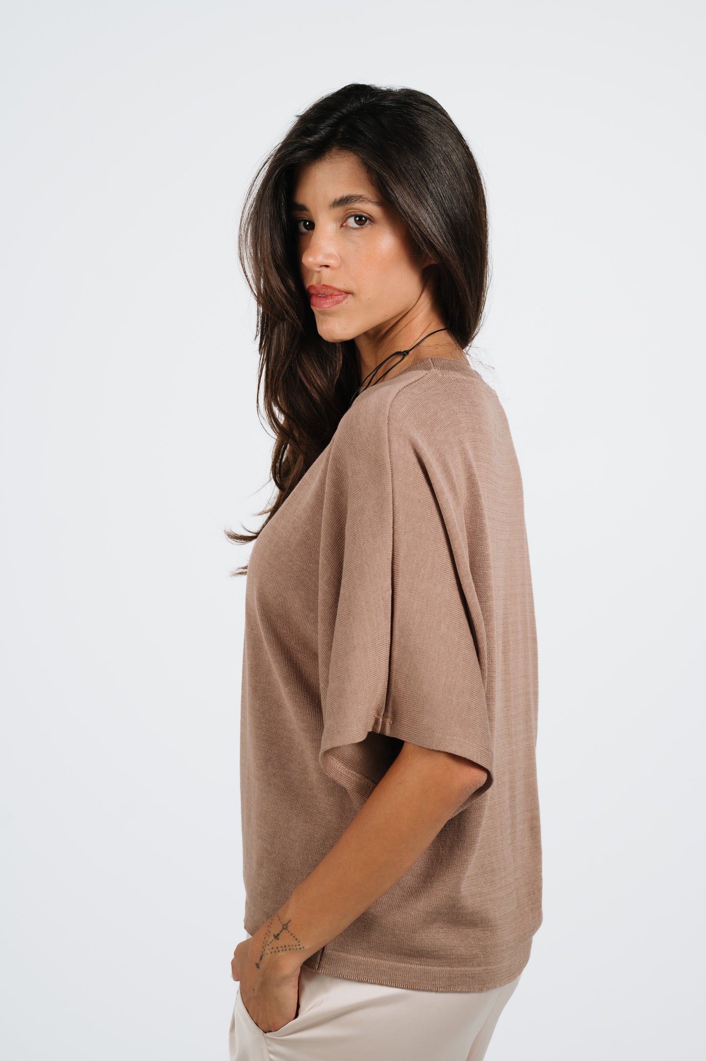 Janna Lightweight Summer Knit Top in Mocha Brown
