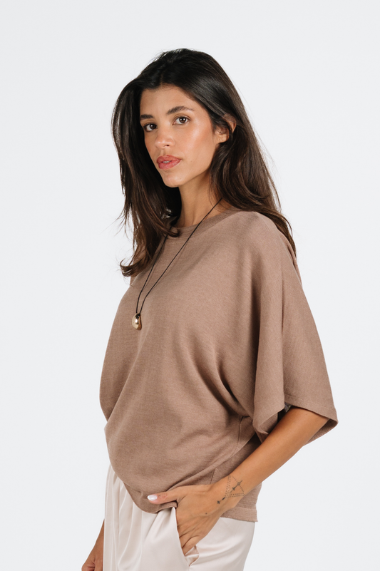 Janna Lightweight Summer Knit Top in Mocha Brown
