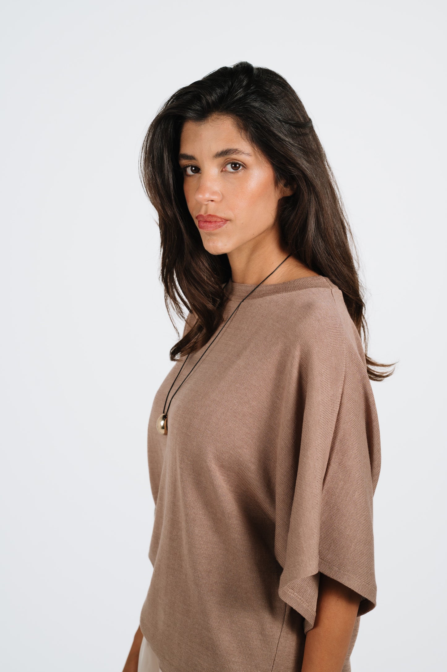 Janna Lightweight Summer Knit Top in Mocha Brown