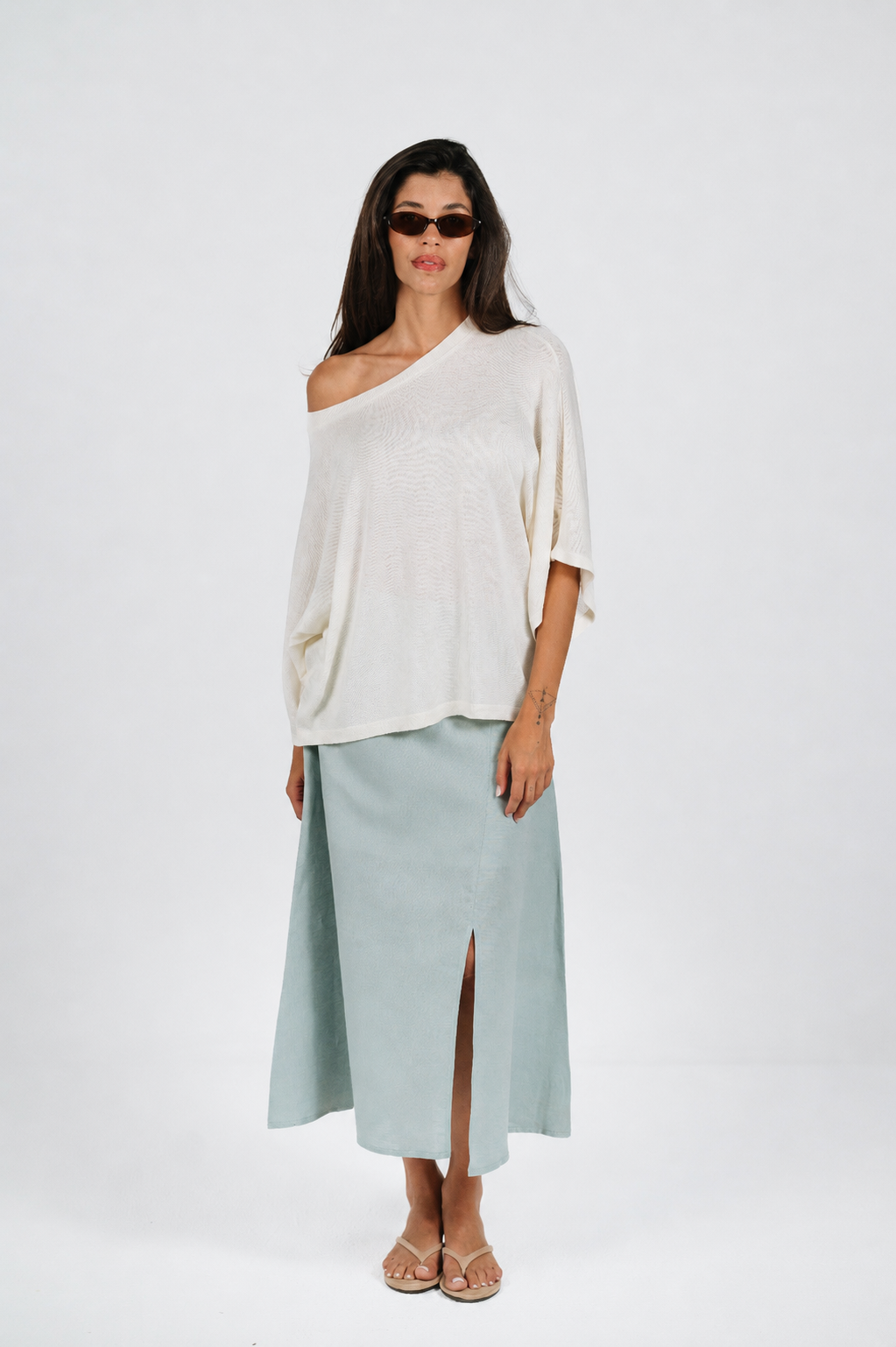 Janna Lightweight Summer Knit Top in Off-White