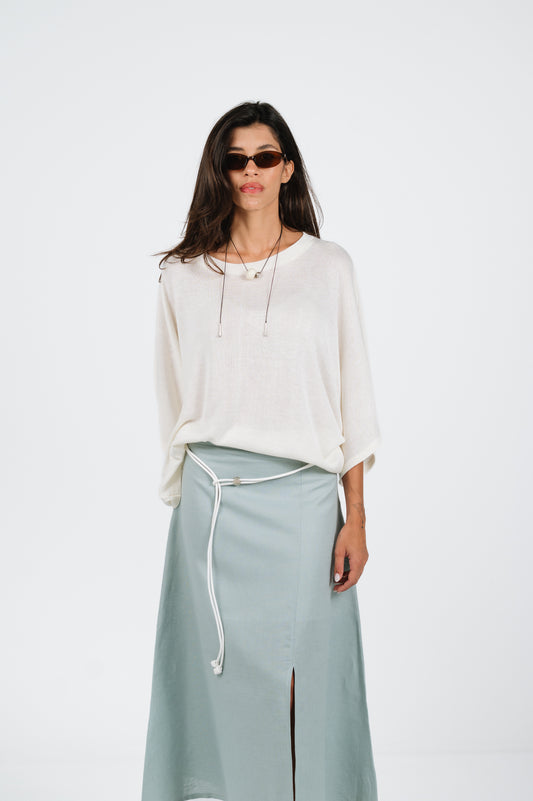 Janna Lightweight Summer Knit Top in Off-White