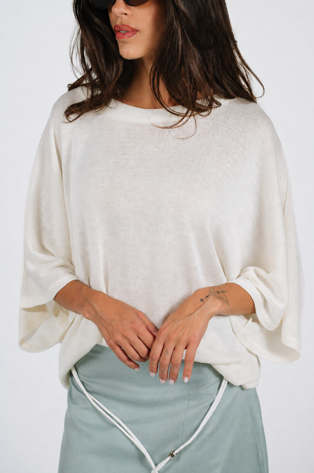 Janna Lightweight Summer Knit Top in Off-White