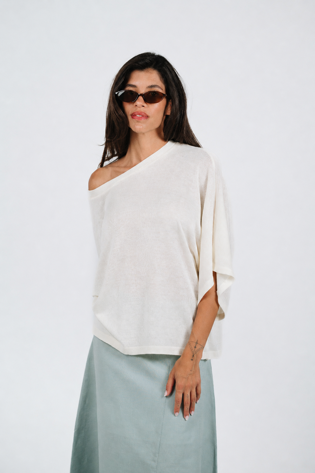 Janna Lightweight Summer Knit Top in Off-White