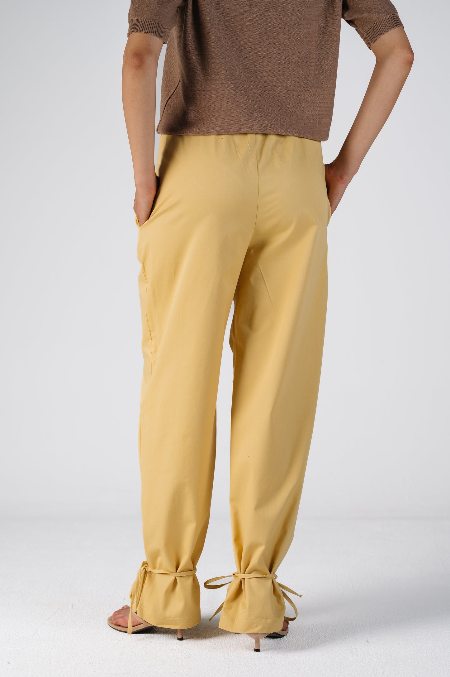 Joe Wide-Leg Cotton Pants with Adjustable Hem in Pale Mustard