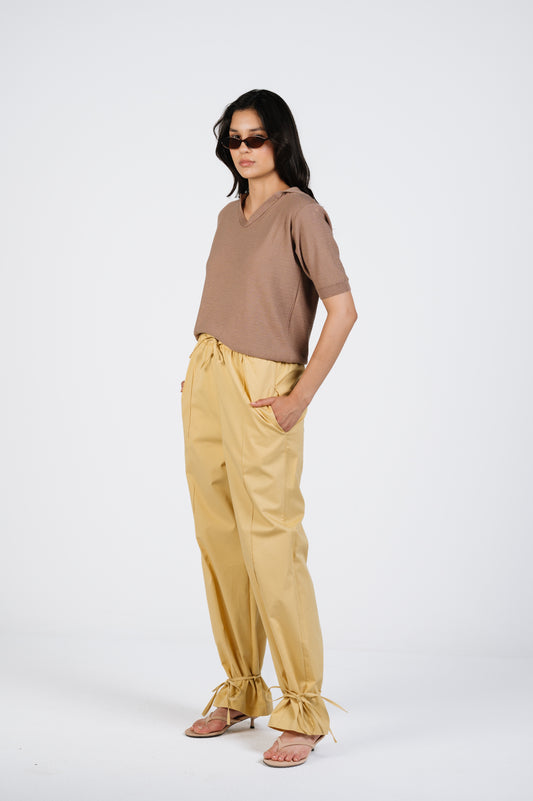 Joe Wide-Leg Cotton Pants with Adjustable Hem in Pale Mustard