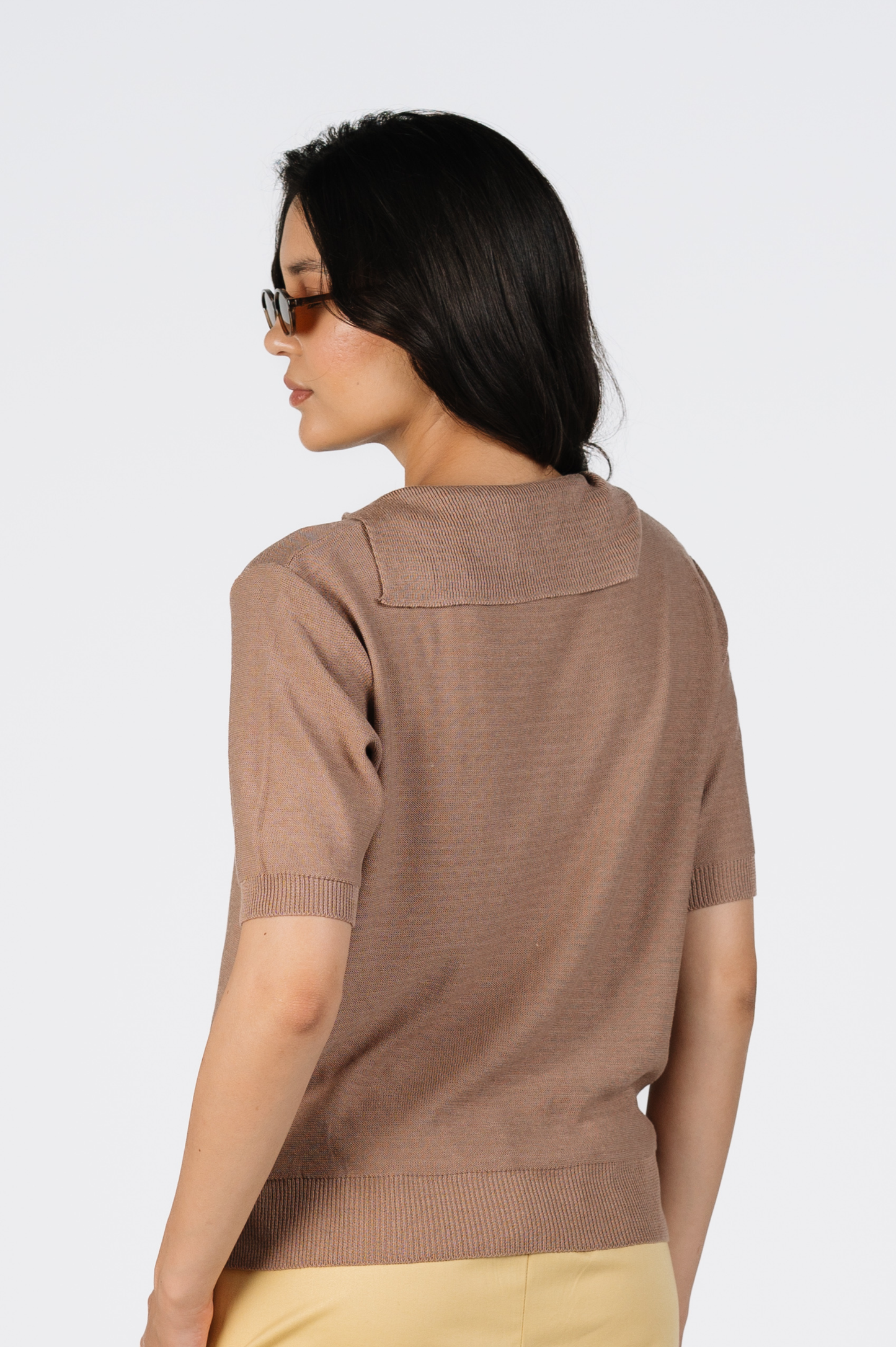 Amani Fine Knit Polo in Mocha Brown