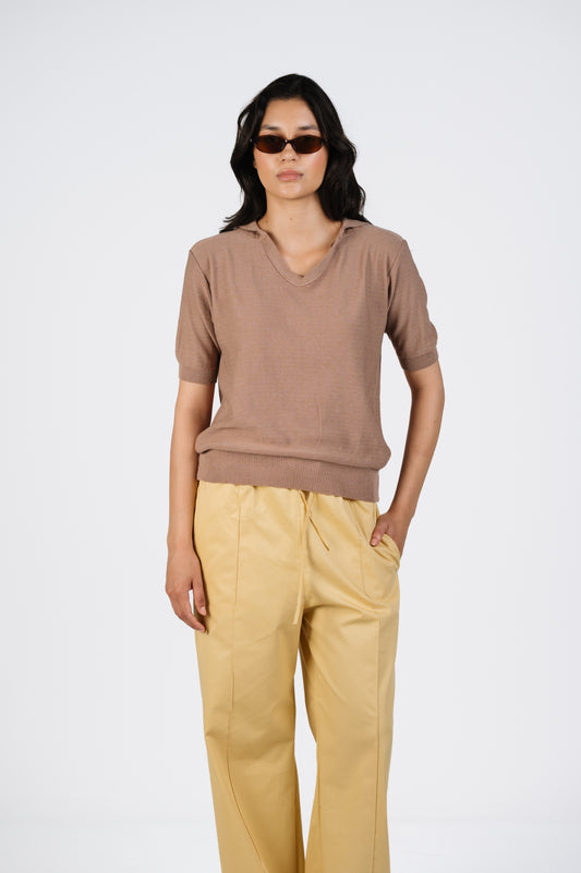 Amani Fine Knit Polo in Mocha Brown
