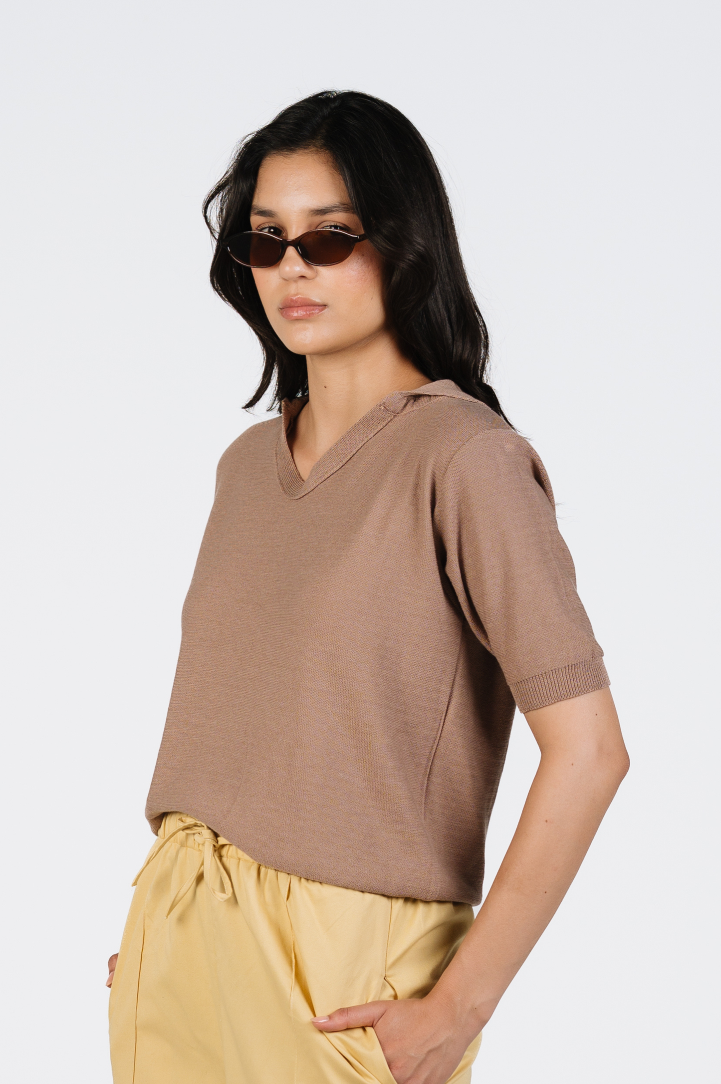 Amani Fine Knit Polo in Mocha Brown