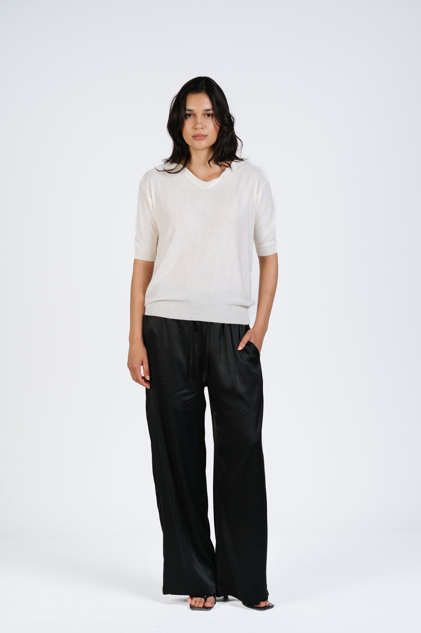 Amani Fine Knit Polo in Off-White