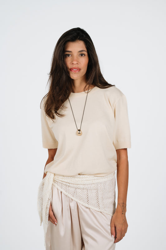 Hana Lightweight Knit T-Shirt in Beige