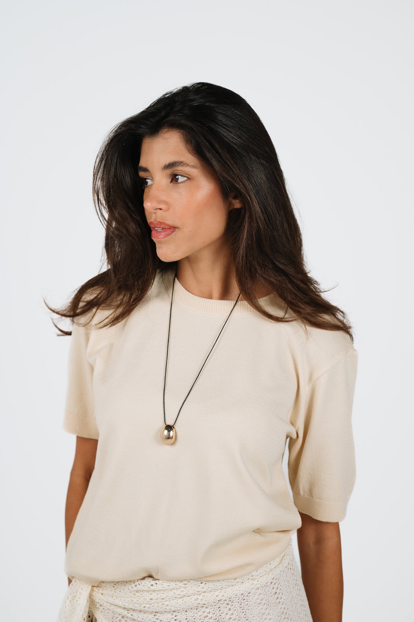 Hana Lightweight Knit T-Shirt in Beige