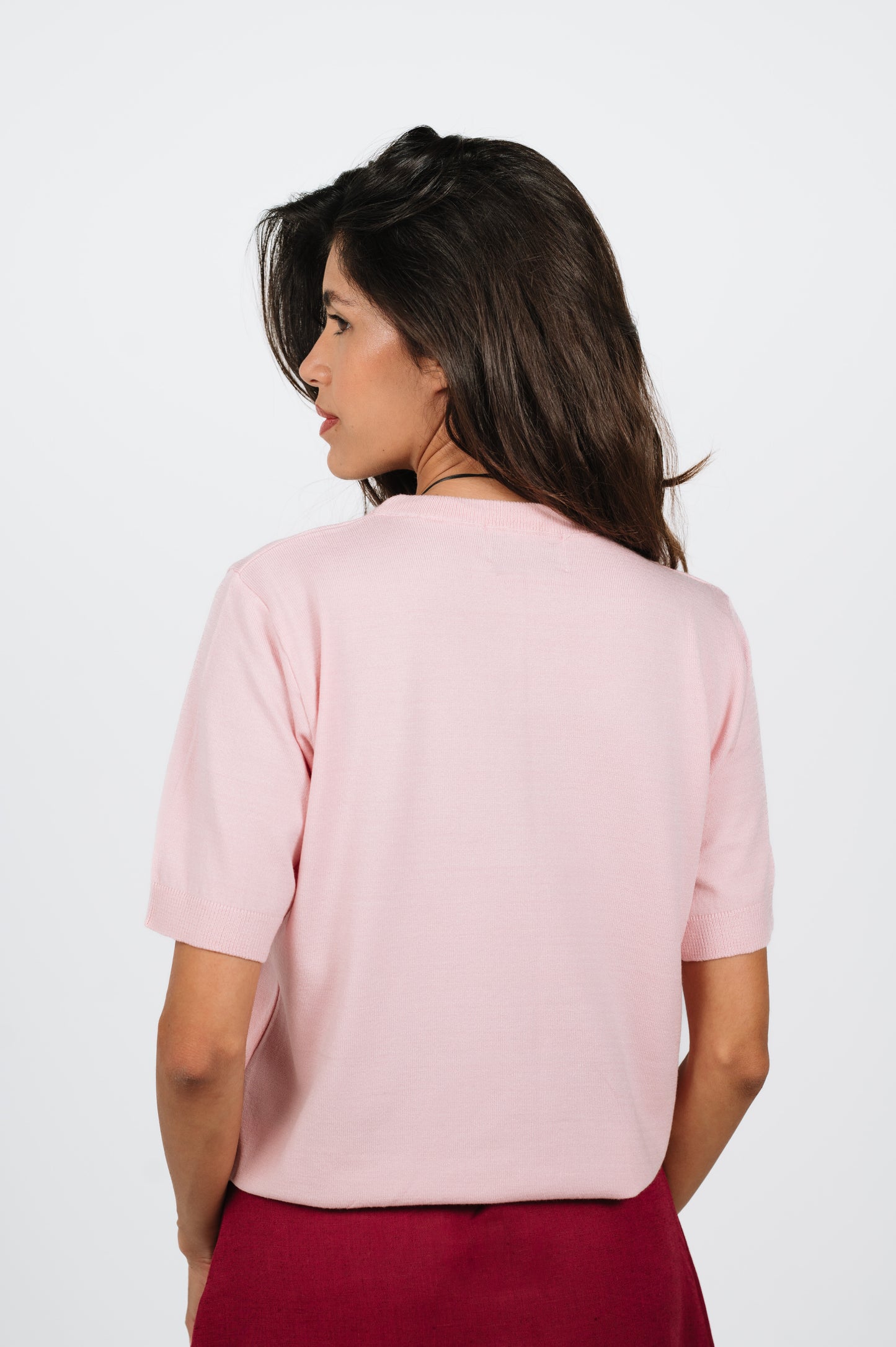 Hana Lightweight Knit T-Shirt in Pink