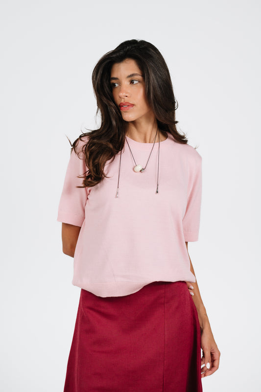Hana Lightweight Knit T-Shirt in Pink