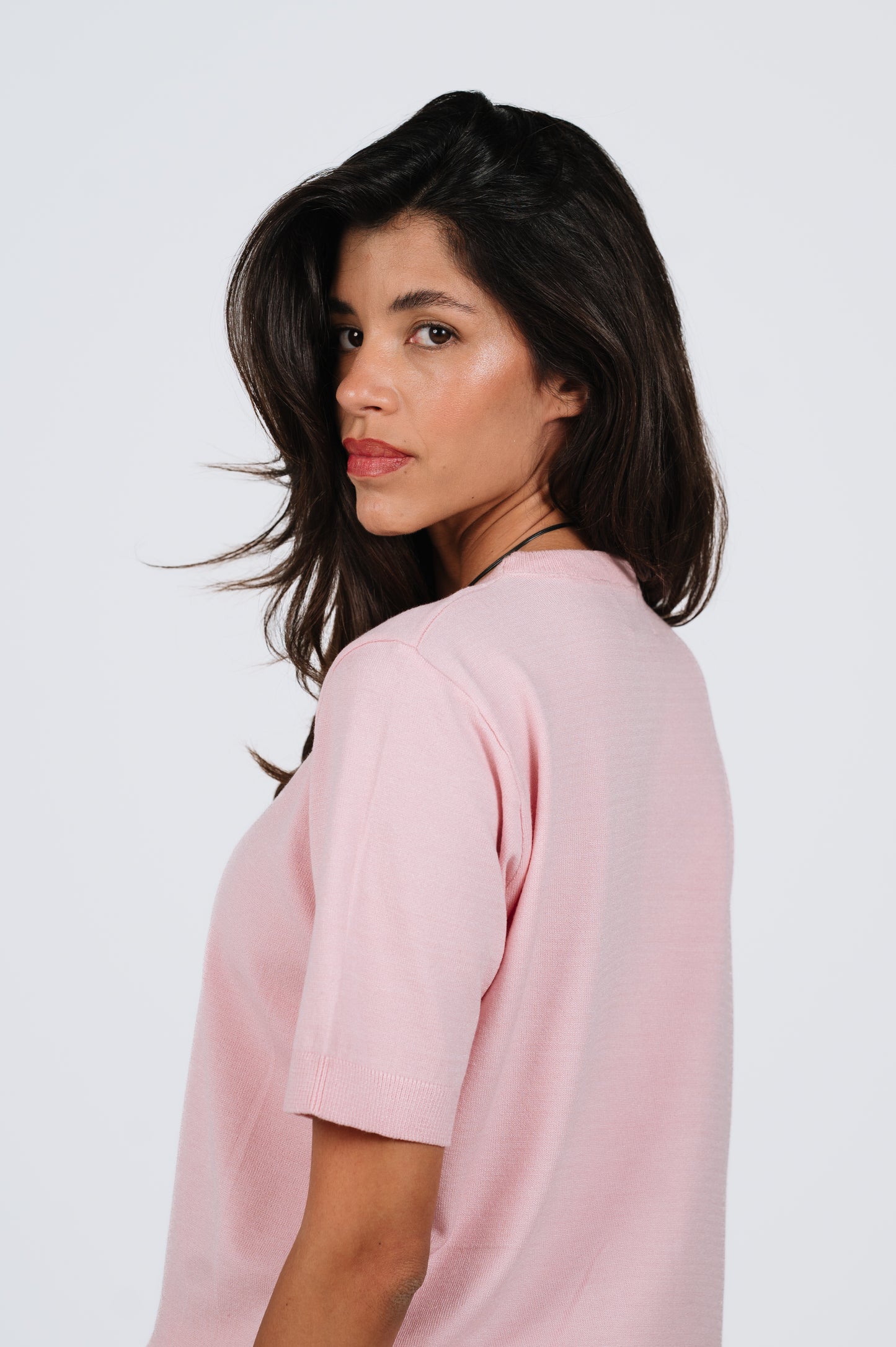 Hana Lightweight Knit T-Shirt in Pink