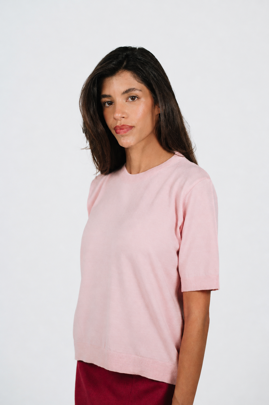 Hana Lightweight Knit T-Shirt in Pink