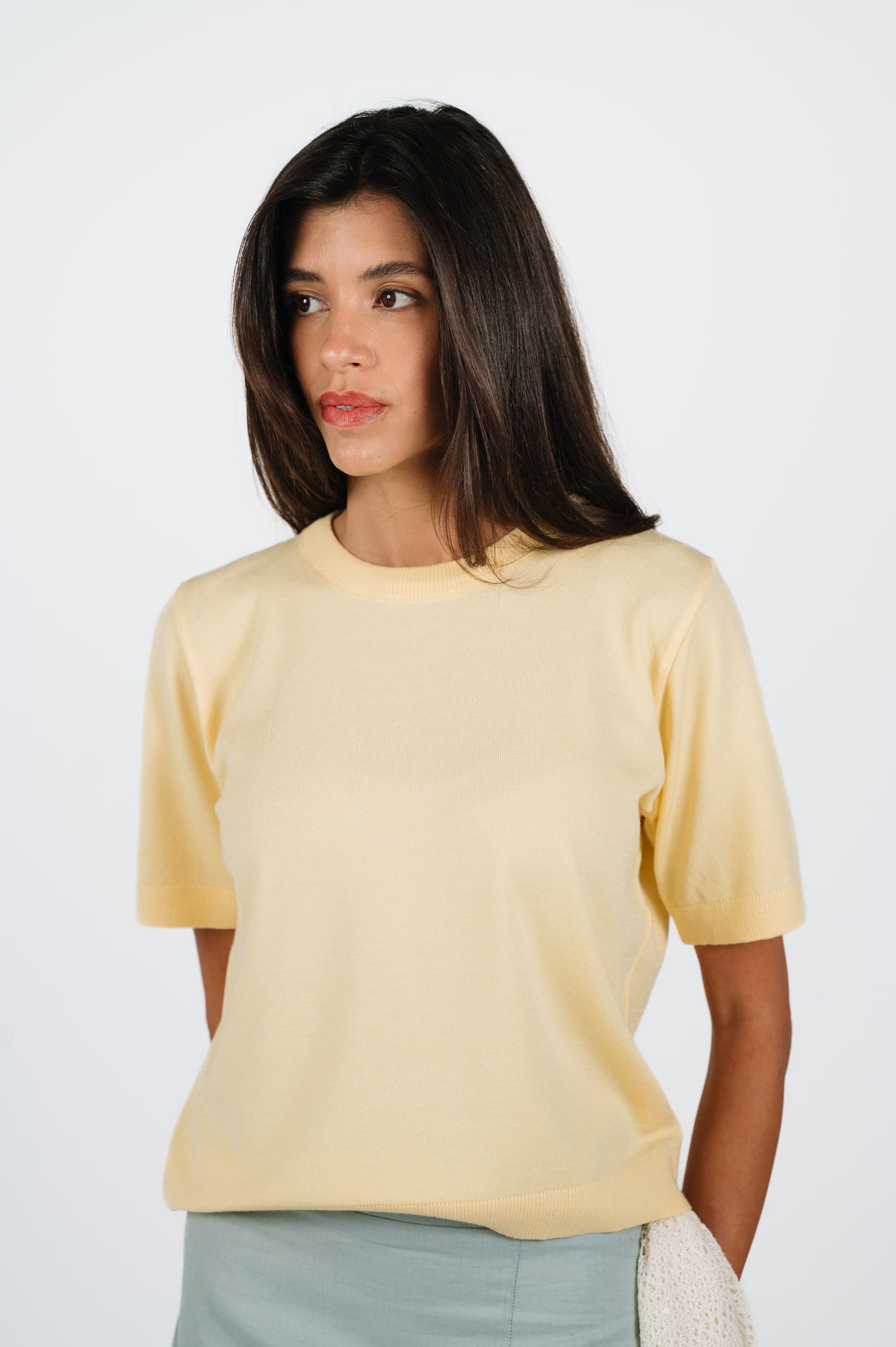 Hana Lightweight Knit T-Shirt in Butter Yellow