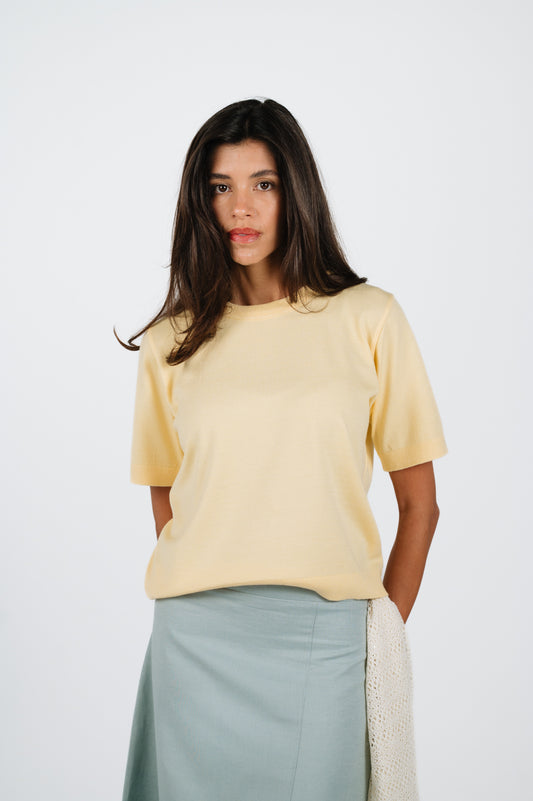 Hana Lightweight Knit T-Shirt in Butter Yellow