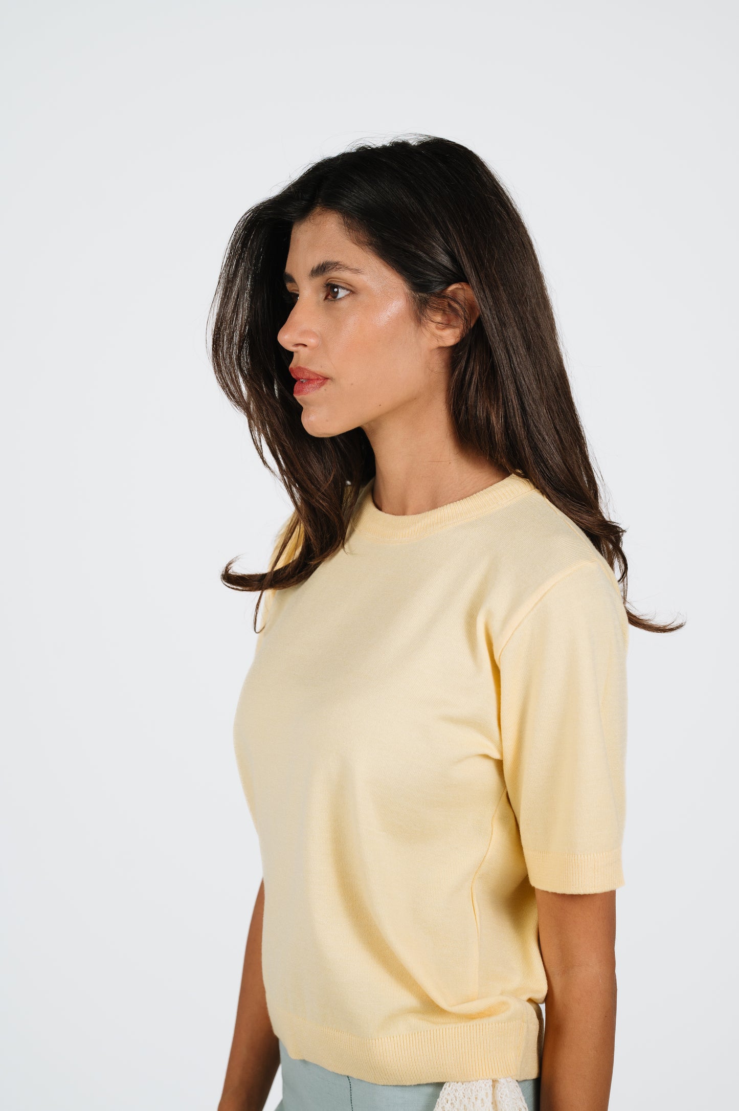 Hana Lightweight Knit T-Shirt in Butter Yellow