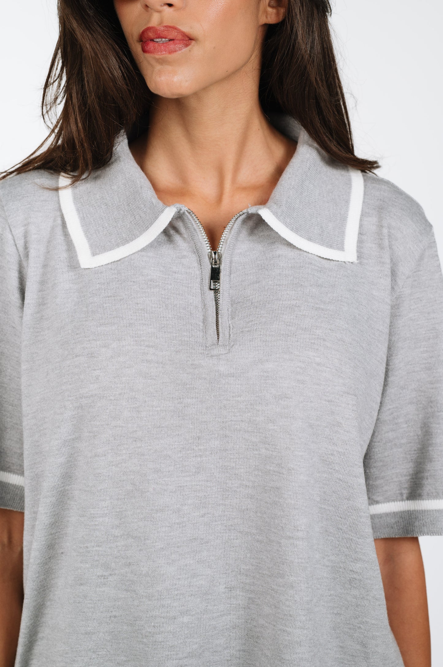 Layan Zip Knit Polo in Grey
