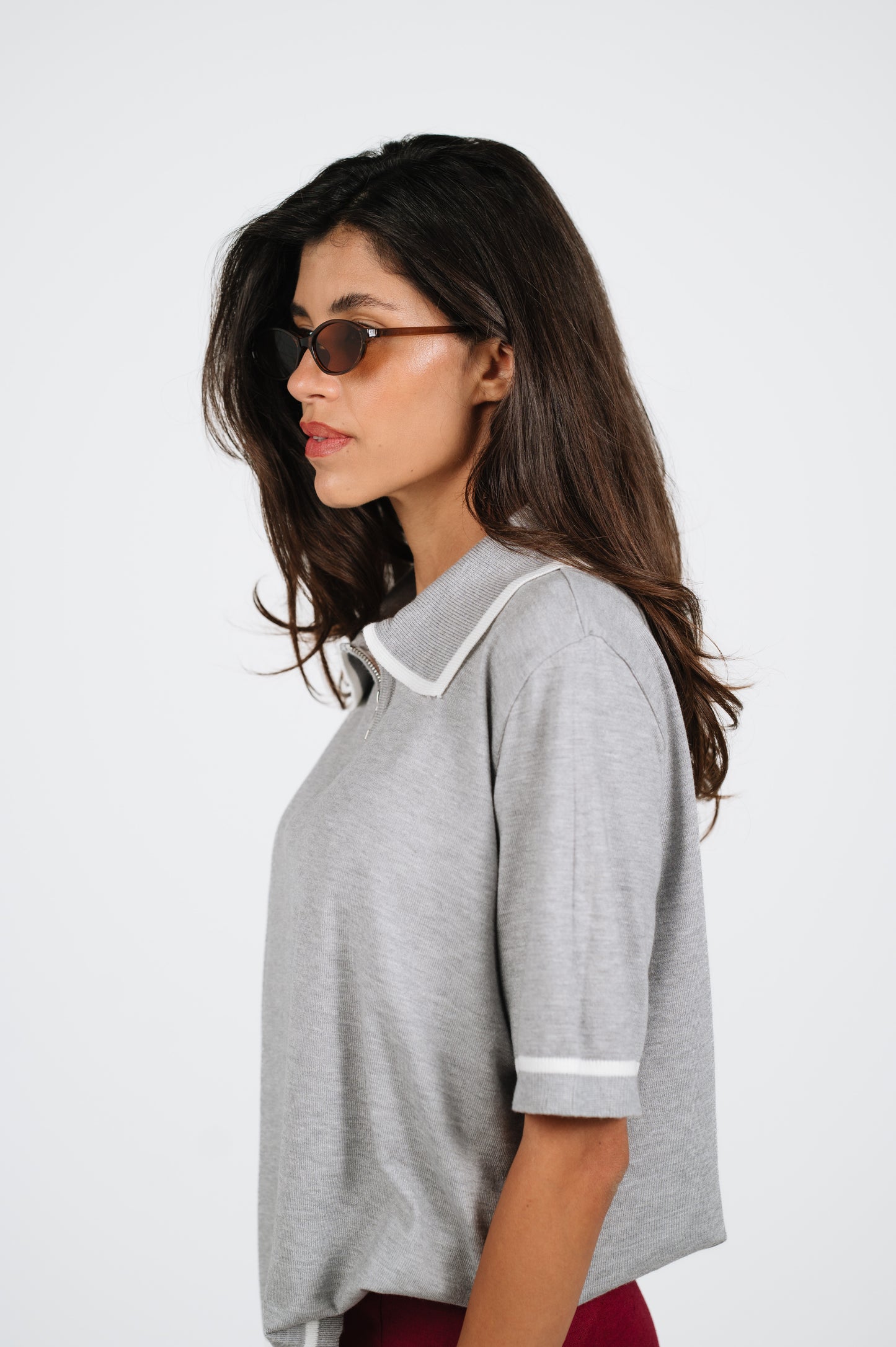 Layan Zip Knit Polo in Grey