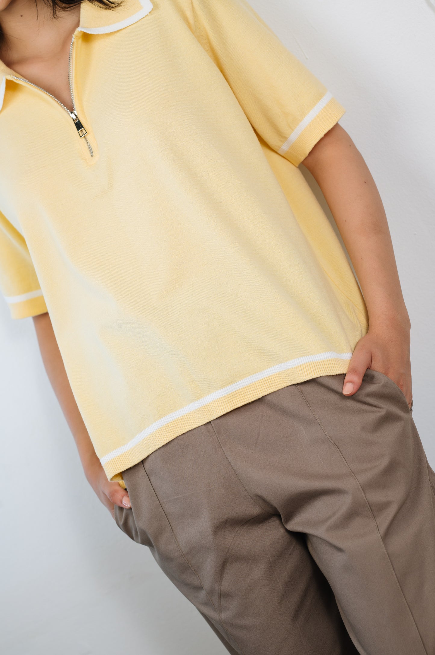 Layan Zip Knit Polo in Butter Yellow