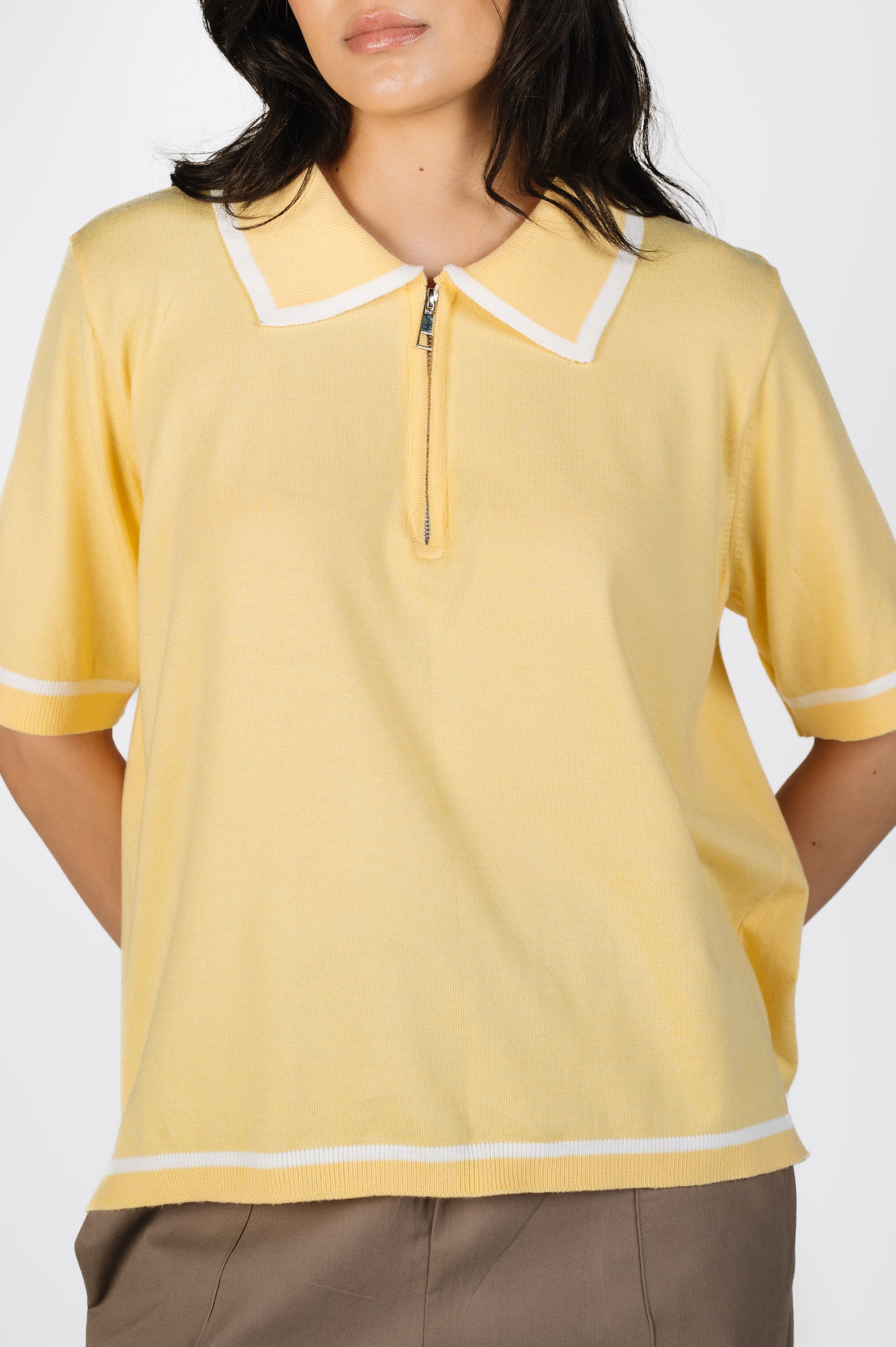 Layan Zip Knit Polo in Butter Yellow