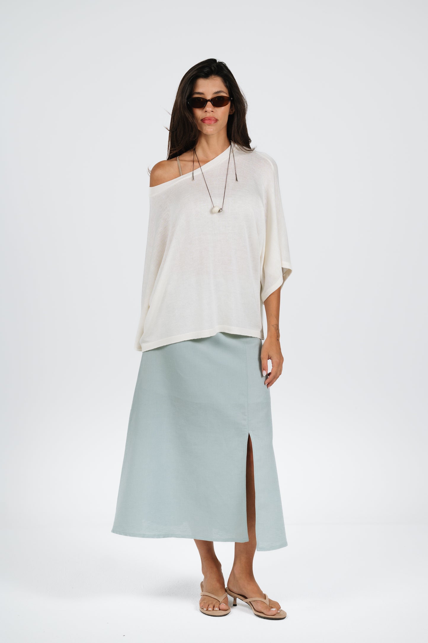 Clarissa Linen A-Line Midi Skirt in Mint