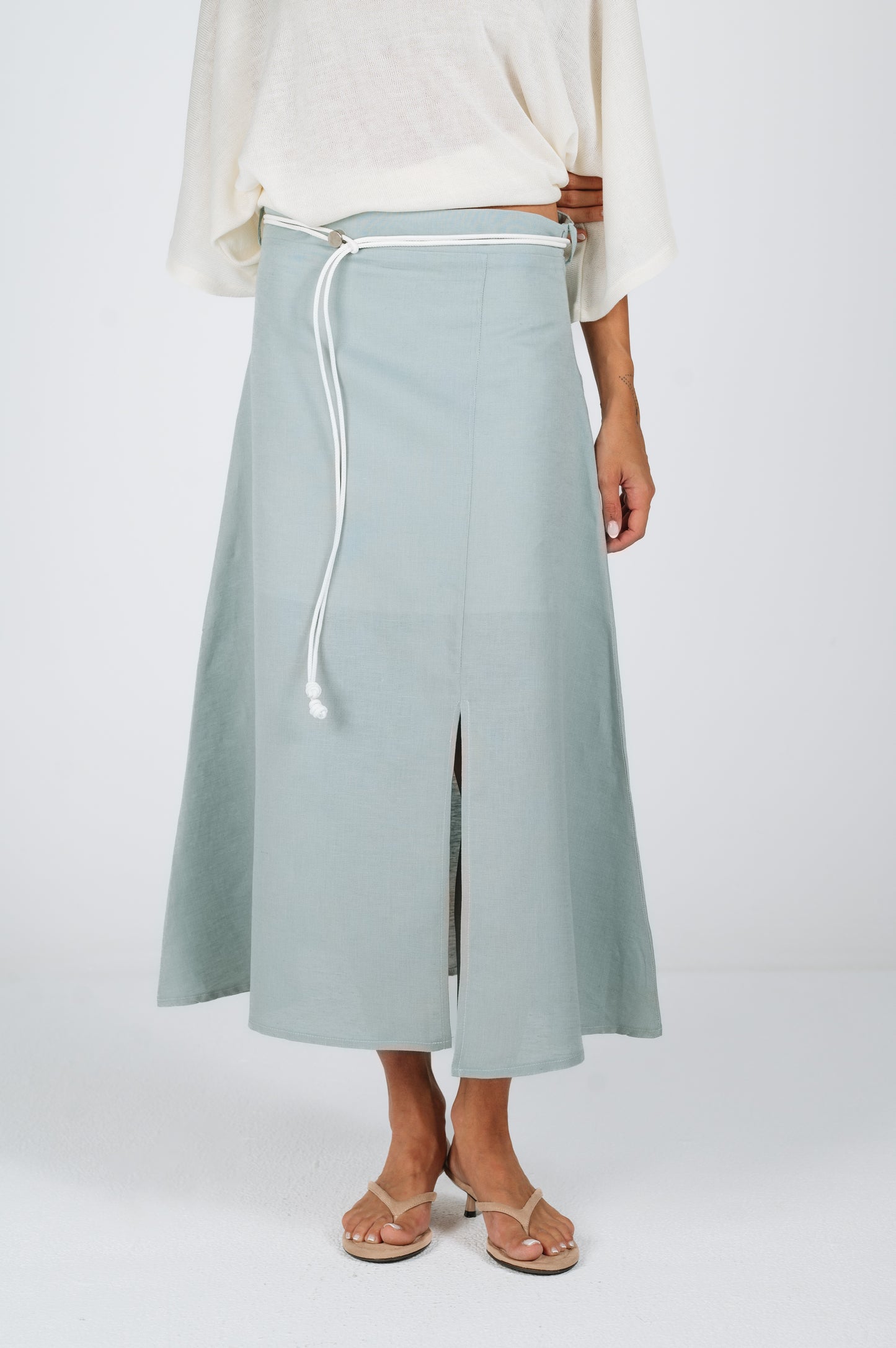 Clarissa Linen A-Line Midi Skirt in Mint
