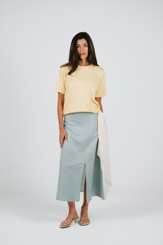 Clarissa Linen A-Line Midi Skirt in Mint