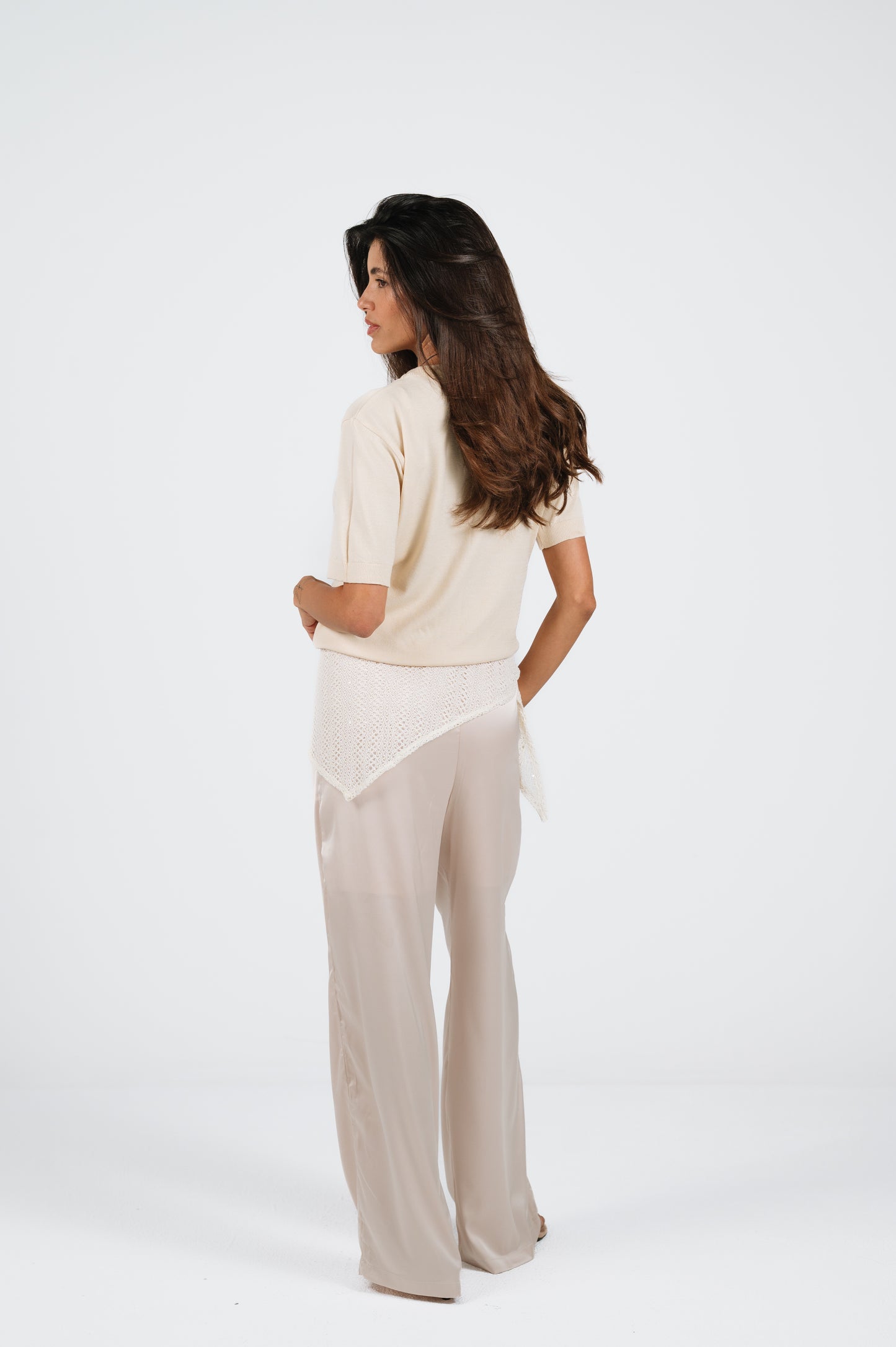 Melanie Relaxed Satin Pants in Champagne
