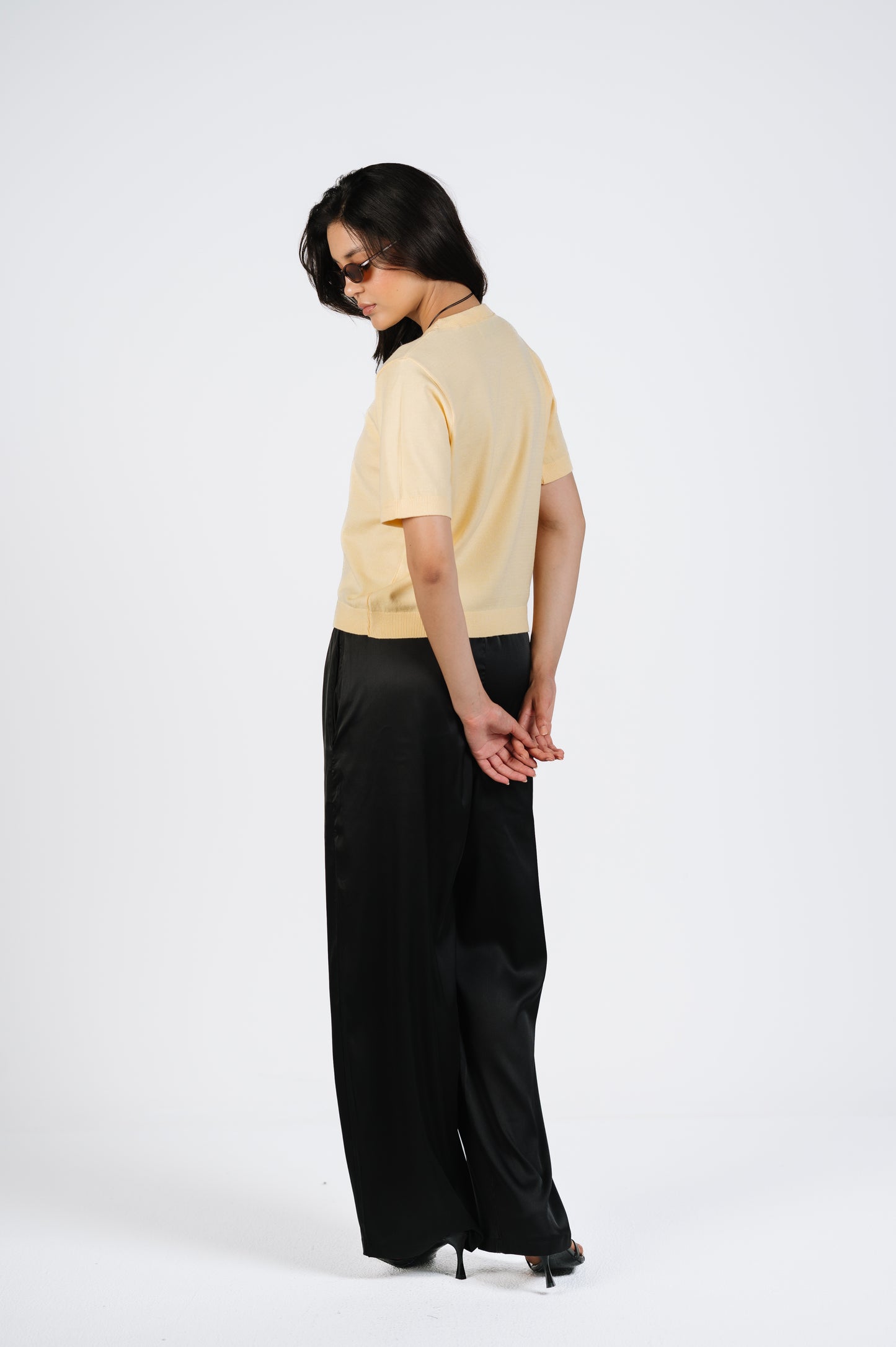 Melanie Relaxed Satin Pants in Black