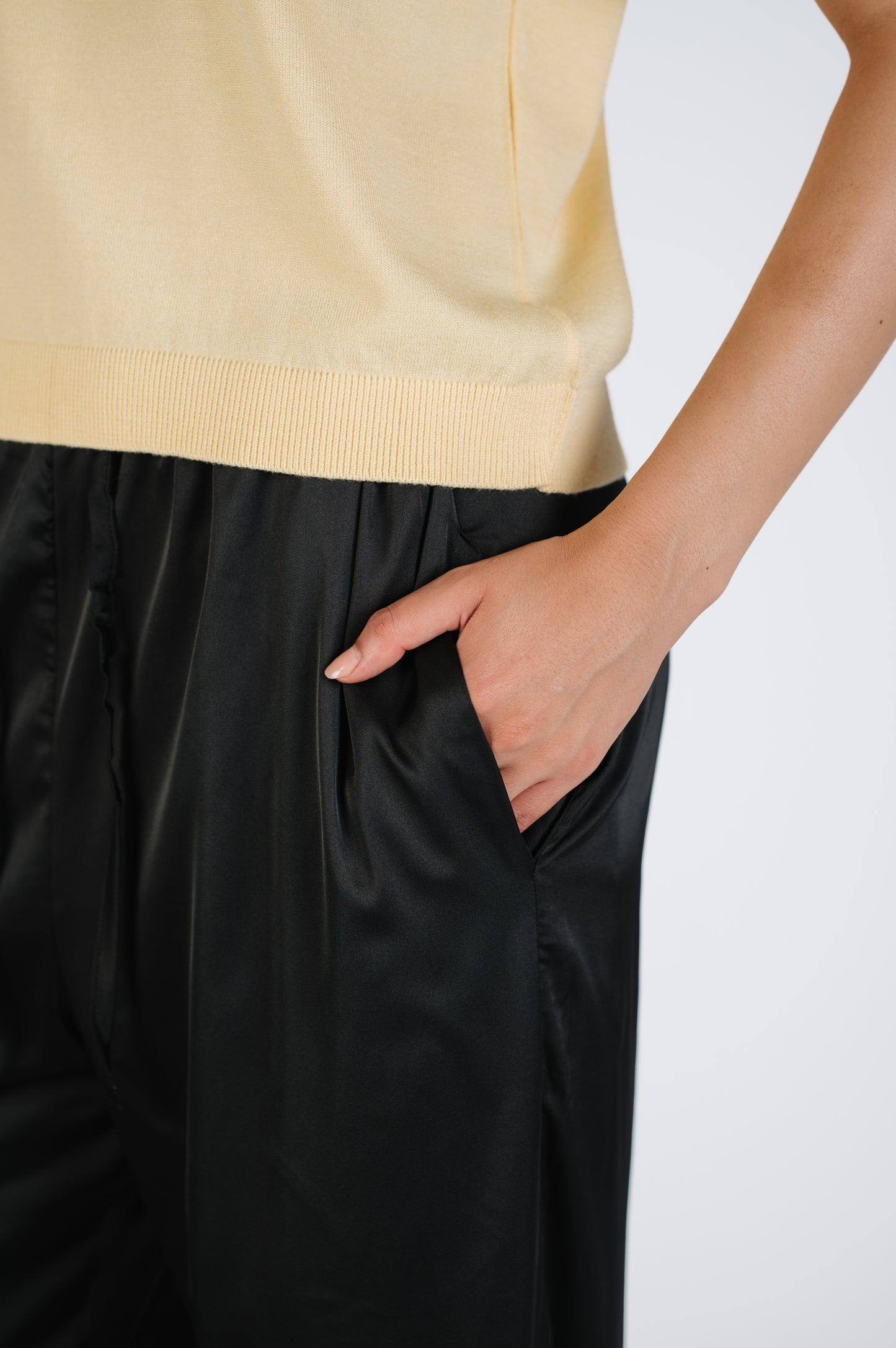 Melanie Relaxed Satin Pants in Black