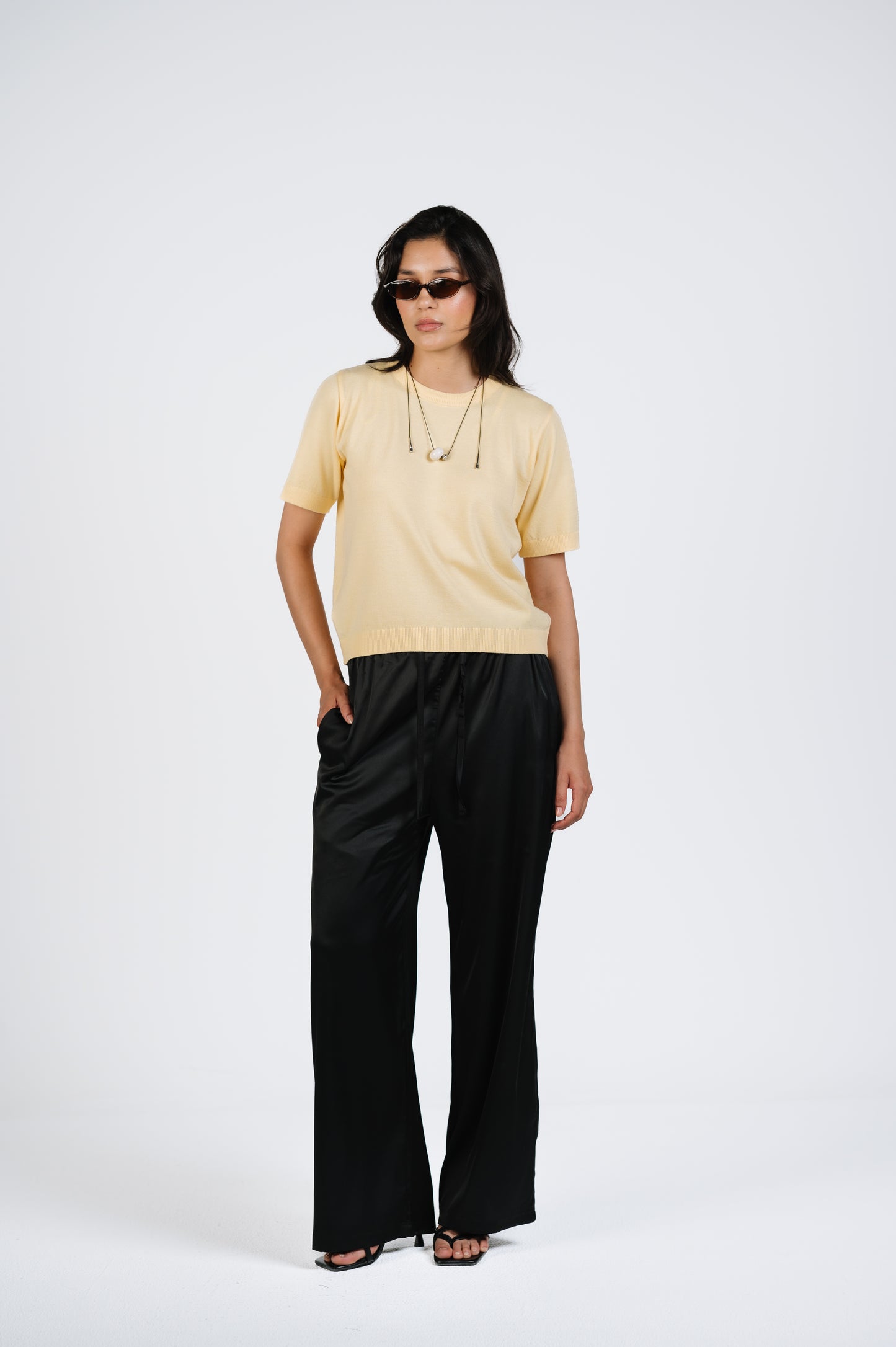 Melanie Relaxed Satin Pants in Black