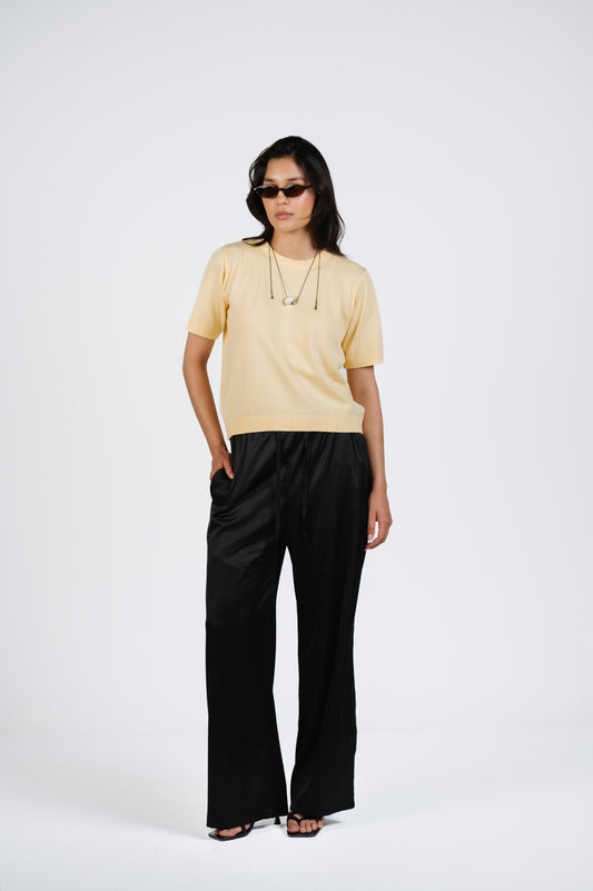 Melanie Relaxed Satin Pants in Black
