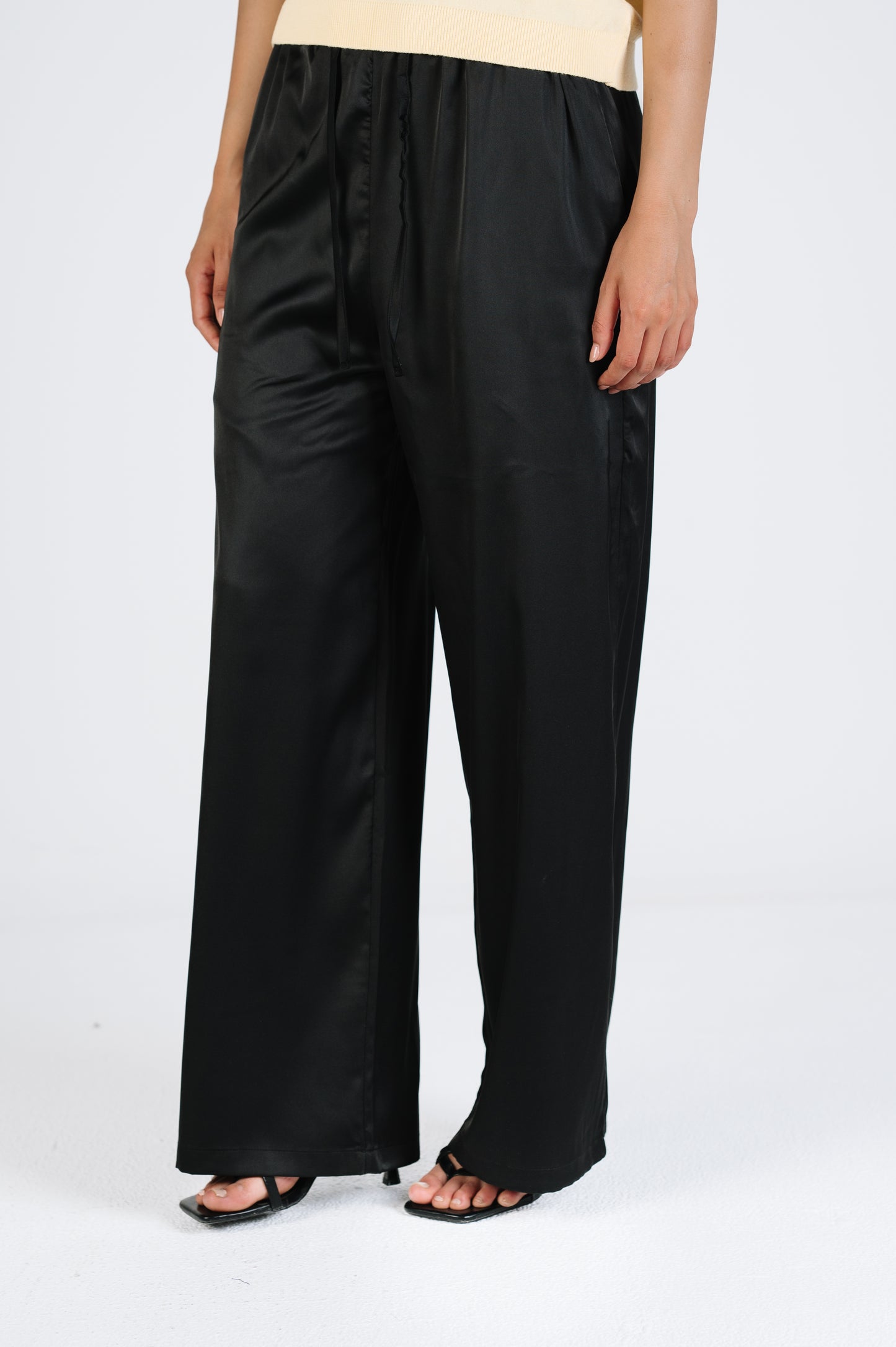 Melanie Relaxed Satin Pants in Black
