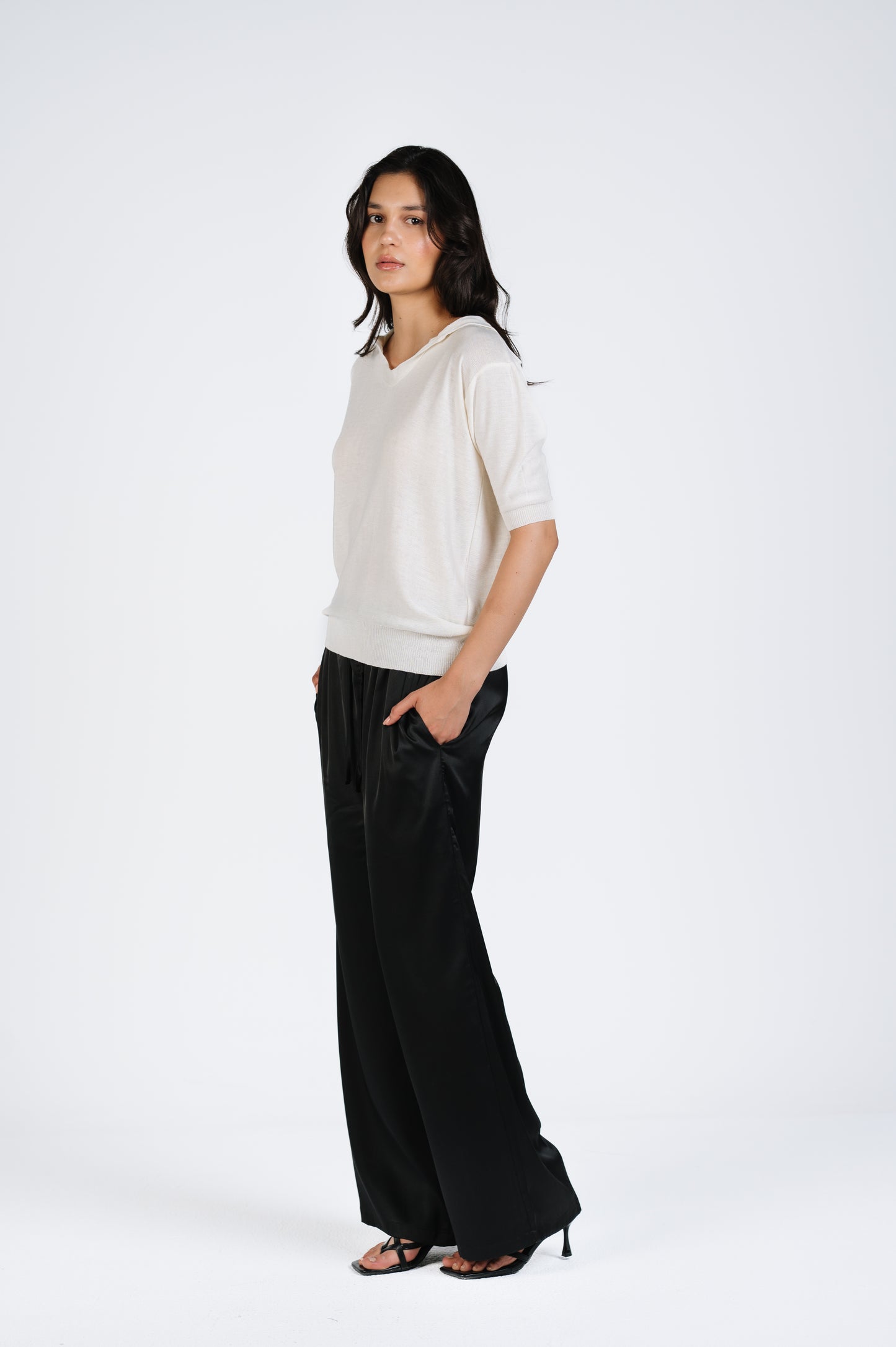 Melanie Relaxed Satin Pants in Black