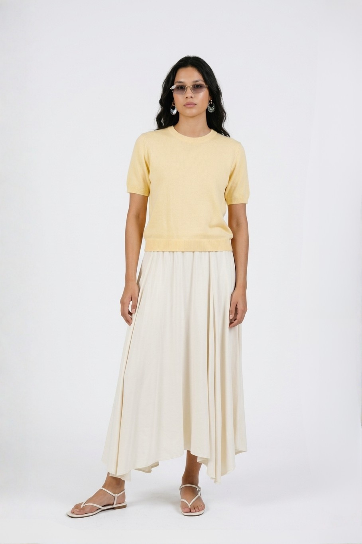 Noha Silk Maxi Skirt & Hana Knit T-Shirt Set