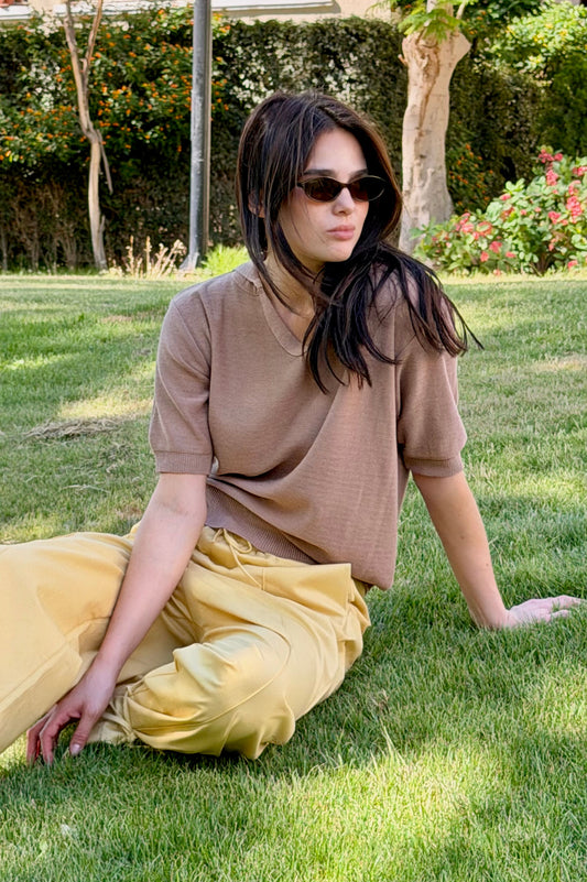 Amani Fine Knit Polo in Mocha Brown