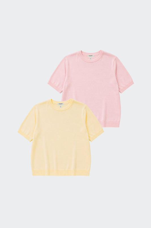 Women's Hana Cotton Knit T-Shirt Set – 2 Pack (Pink & Butter Yellow)