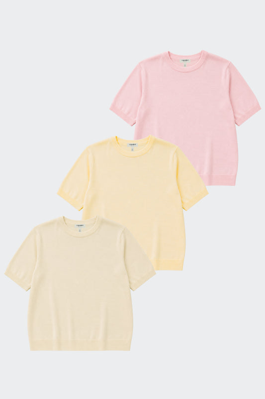 Women's Hana Cotton Knit T-Shirt Set – 3 Pack (Pink, Beige & Butter Yellow)