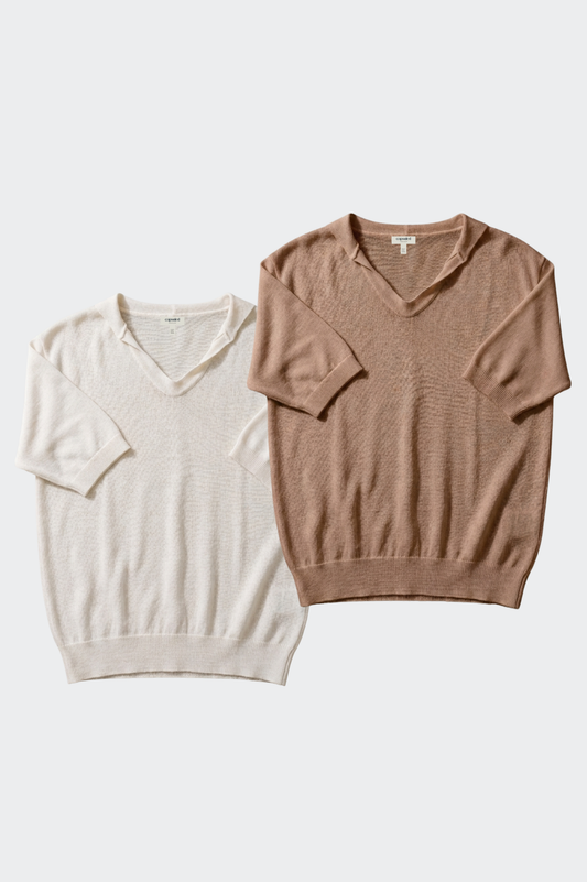 Women's Amani FIne Knit Polo Set – 2 Pack (Off-White & Brown Mocha)