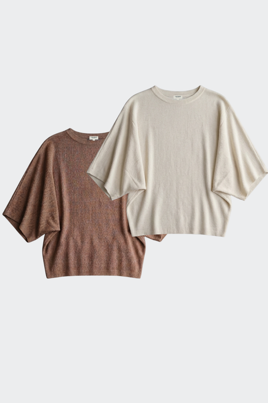 Women's Janna Lightweight Knit Top Set – 2 Pack (Brown Mocha & Off-White)